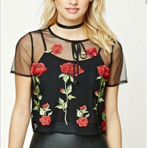 Forever 21 contemporary embroidered rose top